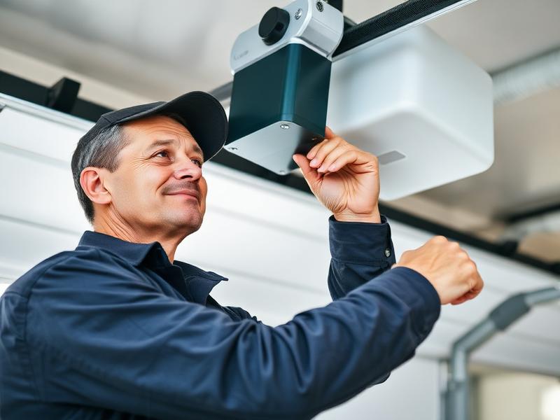 Experienced garage door technician from Stonewall Garage Doors working on opener motor